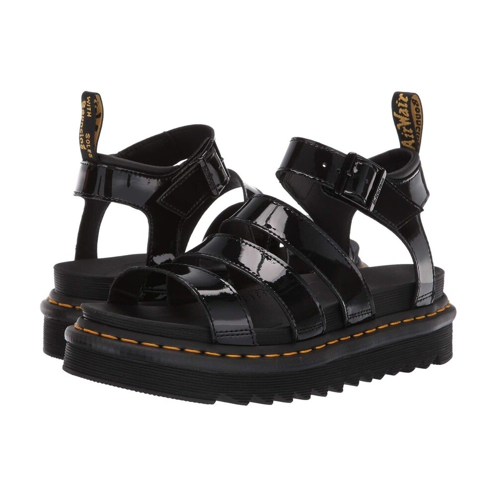 Dr. Martens Womenโs Blaire Leather Black Patent Sandals Platform US 6 NIB